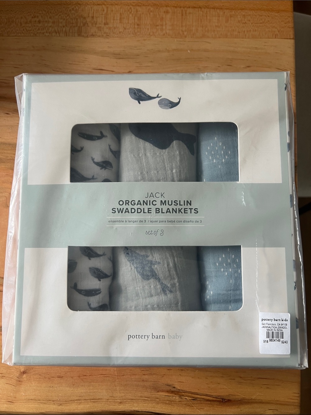 Pottery Barn Jack Organic Muslin Swaddle Blankets - Blue (Set of 3)